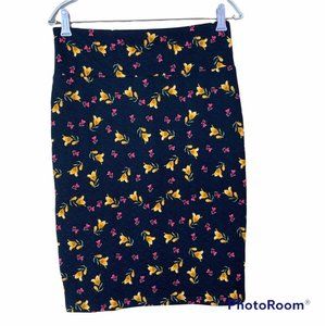 LULAROE Cassie navy yellow pink pencil skirt Size Med EUC
